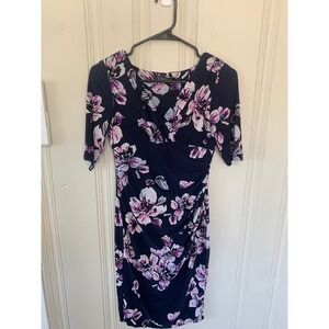 Lauren Ralph Lauren Floral Ruched‎ Dress Purple White Navy Women's
